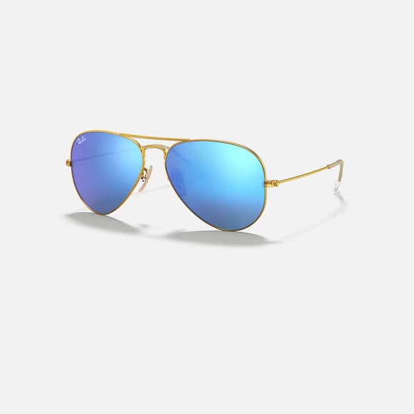 Ray-Ban Aviator Mirror Sunglasses with Gold Frame and Blue Lenses - Picture 1 of 5